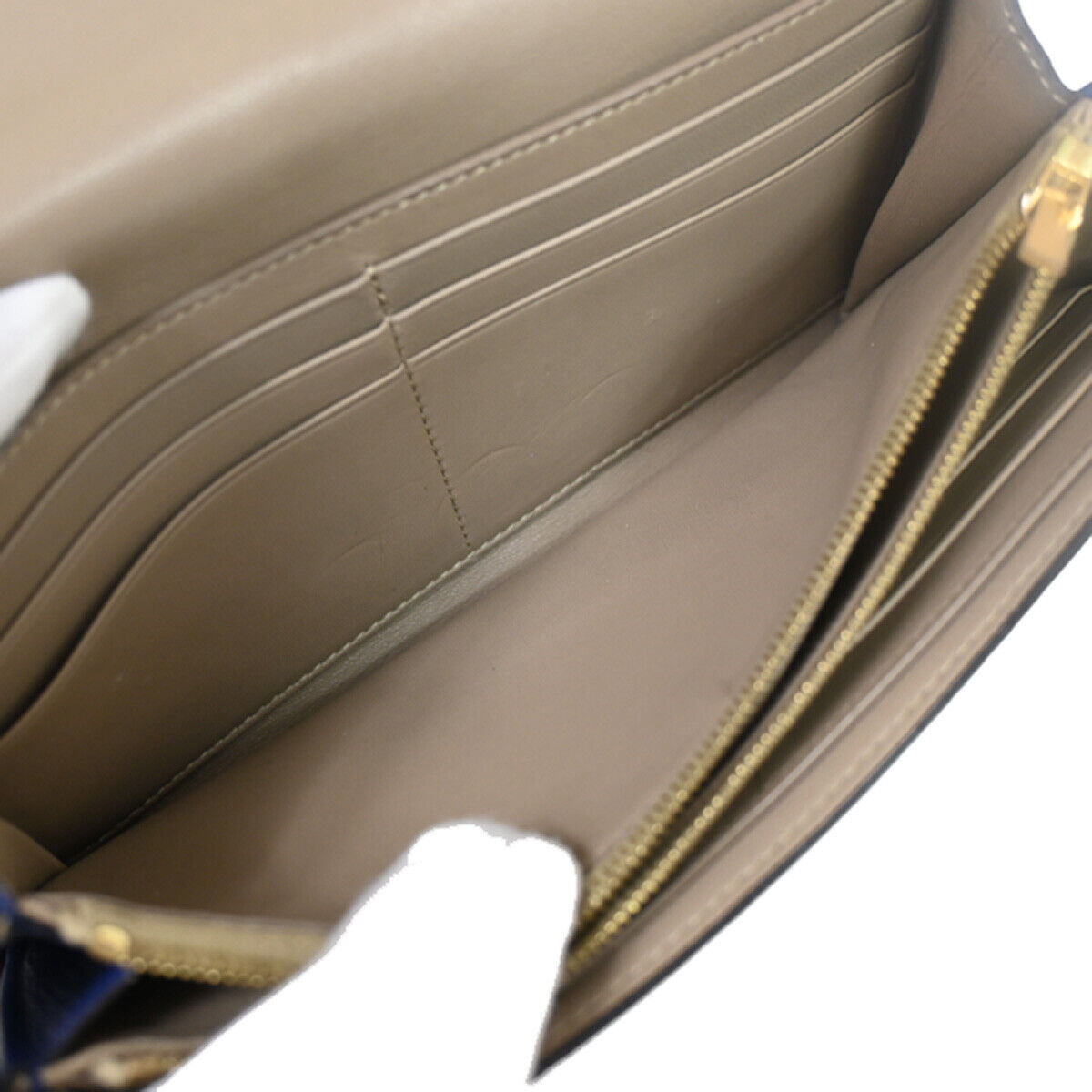 CELINE Logo Large Flap Long Bifold Wallet Purse Leather Blue Italy 01YB373