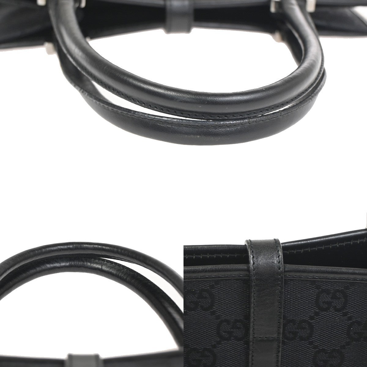 GUCCI Jackie GG Top Handle Tote Hand Bag Canvas Leather Black SHW Italy 30RL903