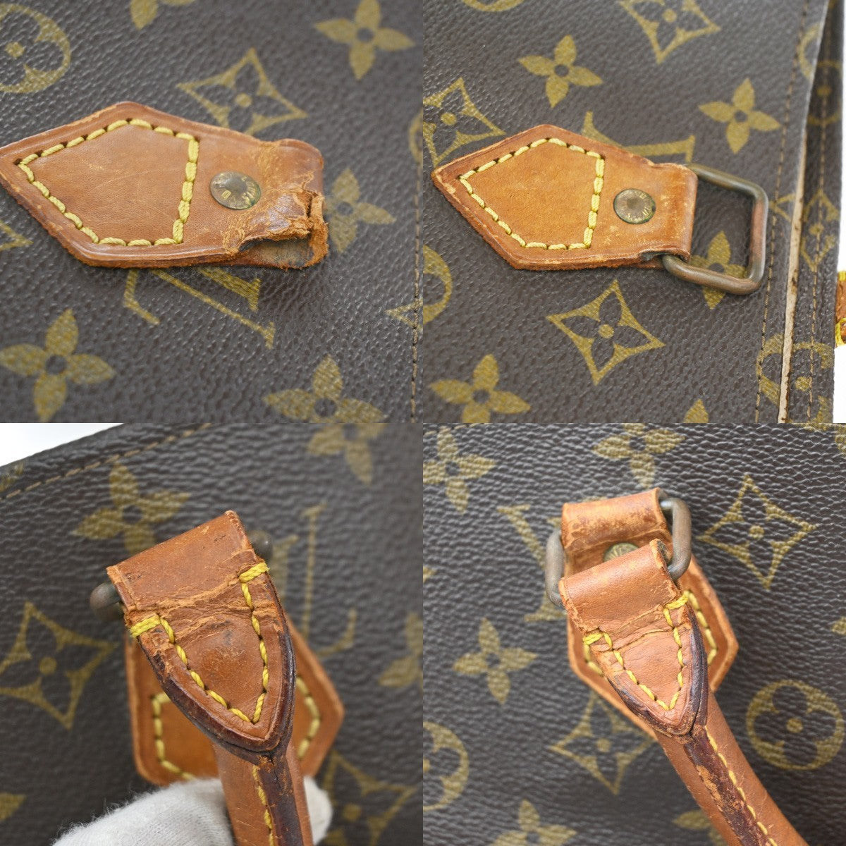 LOUIS VUITTON Logo Sac Plat Hand Tote Bag Monogram Leather Brown M51140 30MA614