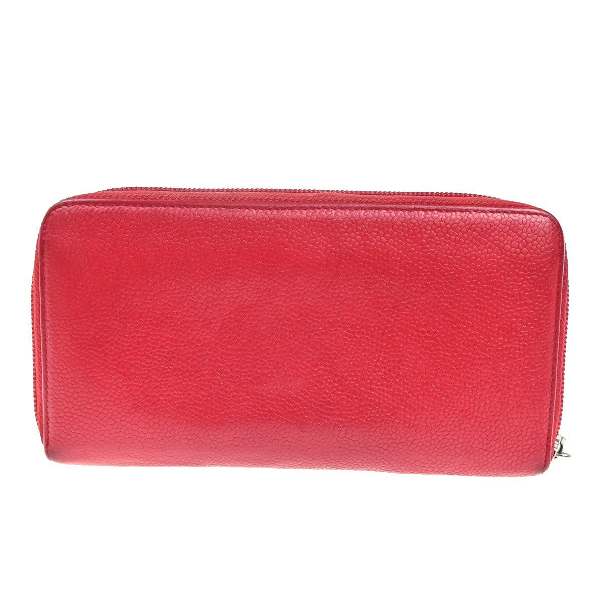 CHANEL CC Logo Zipper Around Wallet Grained Calfskin Leather Red SHW 35KP548