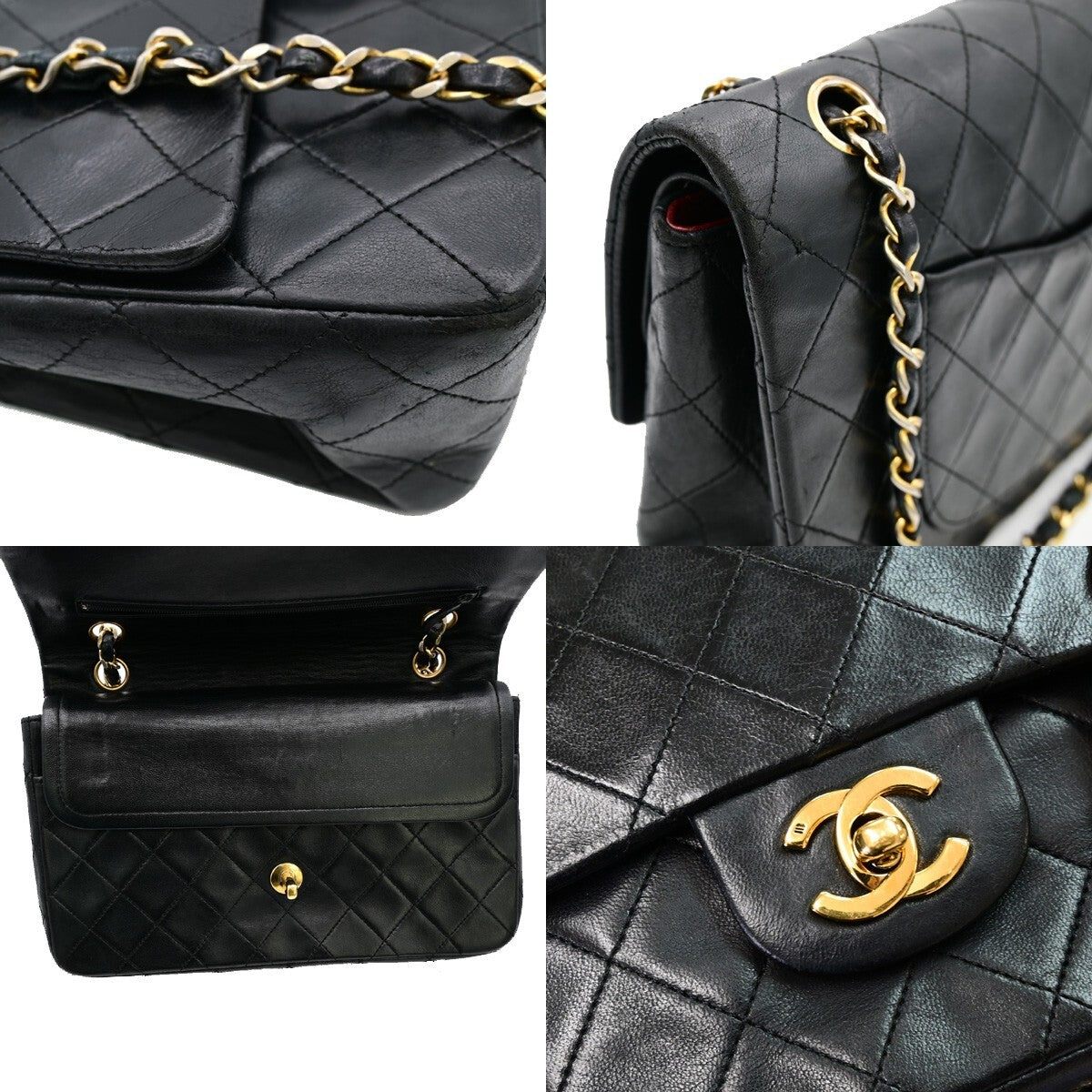 CHANEL Matelasse 25 Double Flap Chain Shoulder Bag Leather BK Vintage 377RJ823