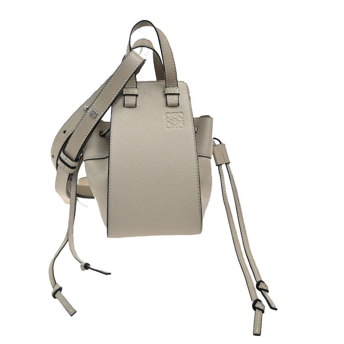LOEWE Logo Hammock Mini Drawstring 2Way Shoulder Hand Bag Leather Beige 689RP023