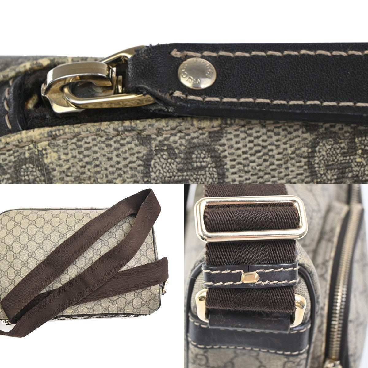 GUCCI GG Pattern Shoulder Messenger Bag Supreme Leather Brown GHW Italy 61KC909