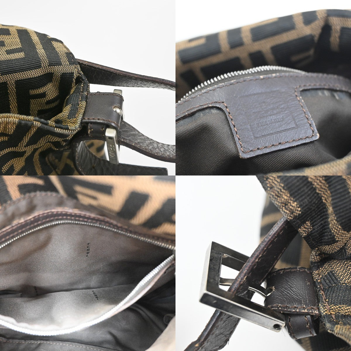 FENDI Mamma Baguette Zucca Shoulder bag Canvas Leather Brown SHW Italy 46KC909