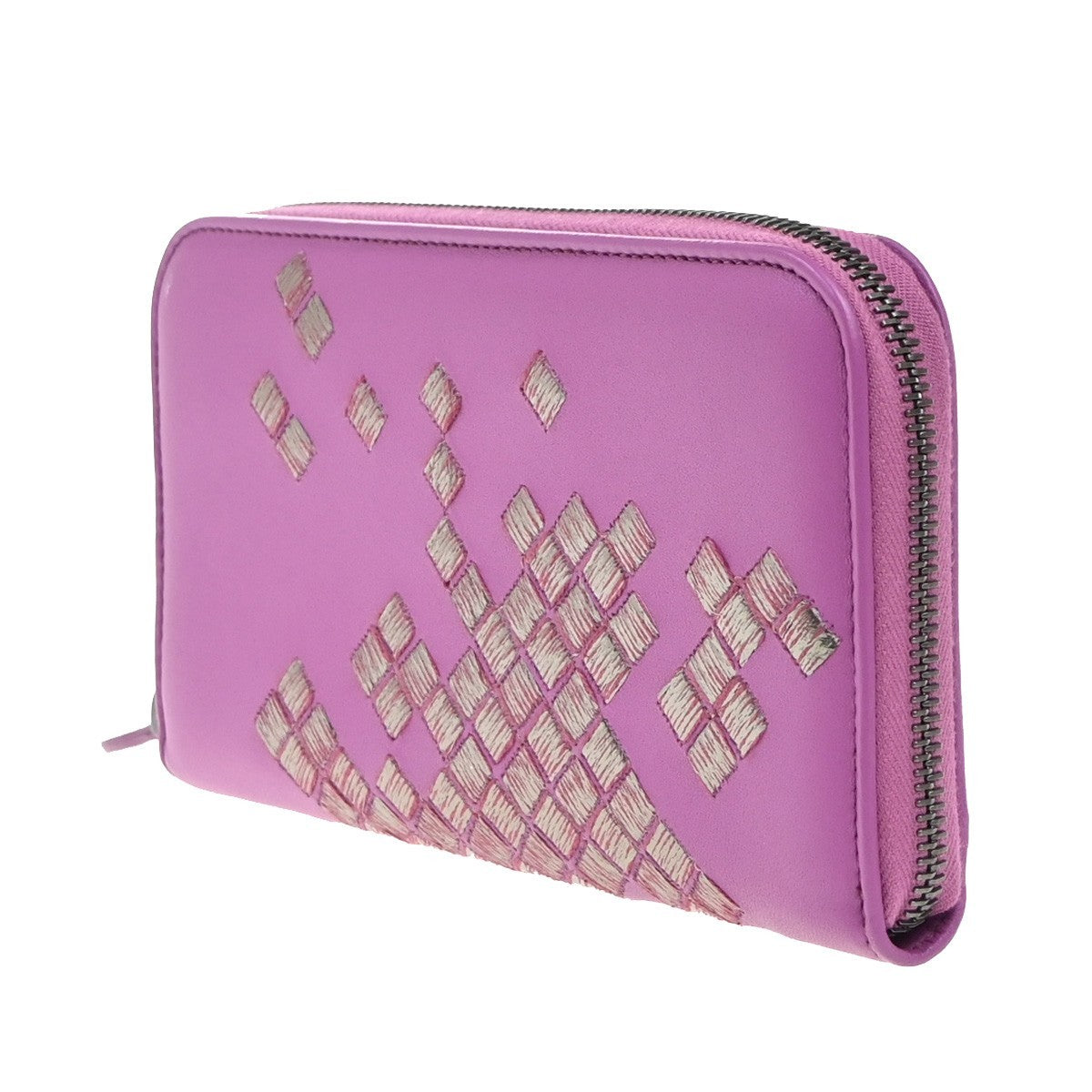 BOTTEGA VENETA Logo Intrecciato Zip Around Long Wallet Leather Purple 34RP100