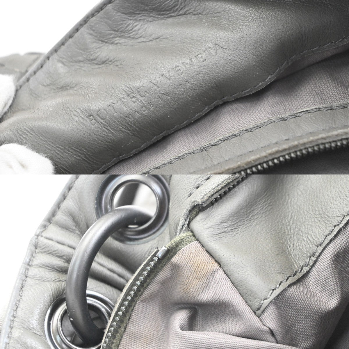 BOTTEGA VENETA Logo Intrecciato Shoulder Bag Leather Gray Italy 12KD110