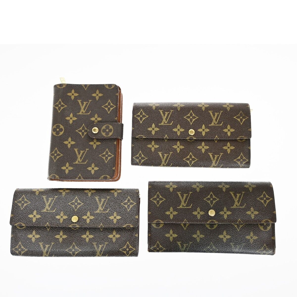 LOUIS VUITTON LV Logo 4 Set Bifold Trifold Long Wallet Monogram Brown 65FA708