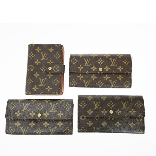 LOUIS VUITTON LV Logo 4 Set Bifold Trifold Long Wallet Monogram Brown 65FA708