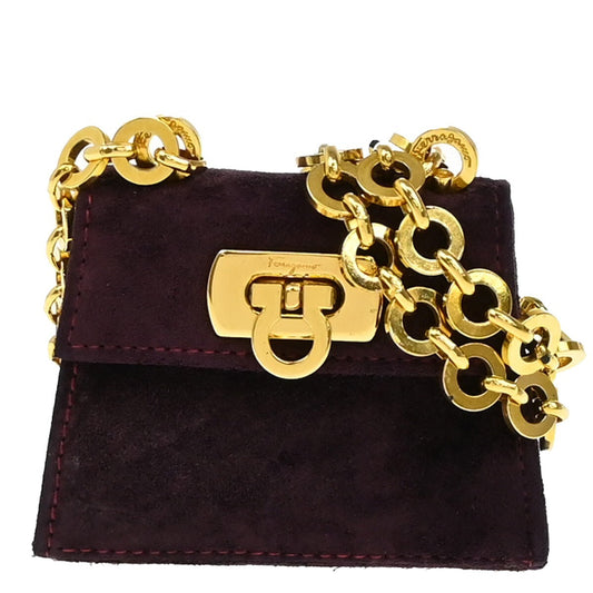SALVATORE FERRAGAMO Gancini Mini Chain Shoulder Bag Suede Leather Purple 80EE153