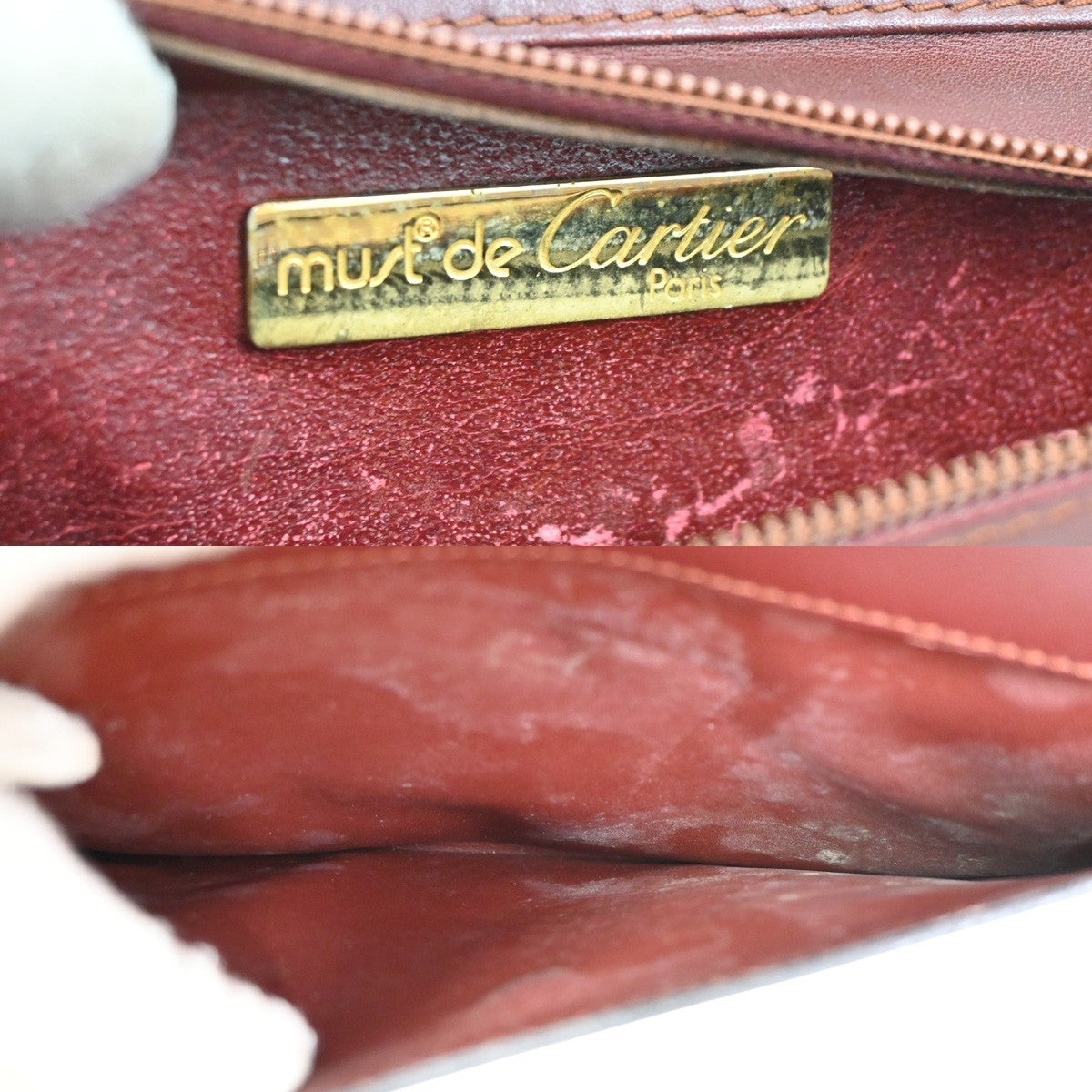 MUST DE CARTIER 2C Logo Wallet Clutch Hand Bag Leather Red Gold 08TA272