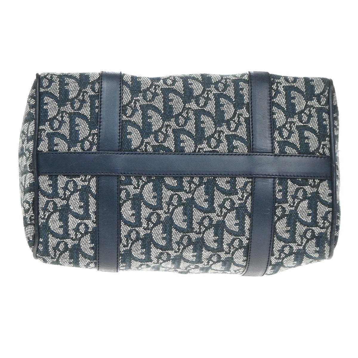 CHRISTIAN DIOR Logo Trotter Pattern Hand Bag Canvas Leather Navy Blue 93YH969