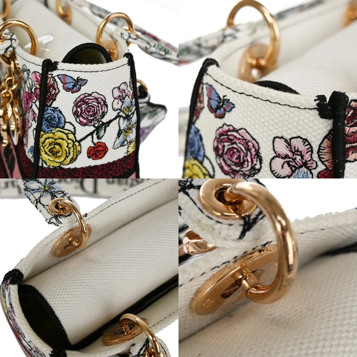 48CHRISTIAN DIOR Lady D-Lite Florilegio Embroidery 2Way Hand Bag Canvas 782LC456