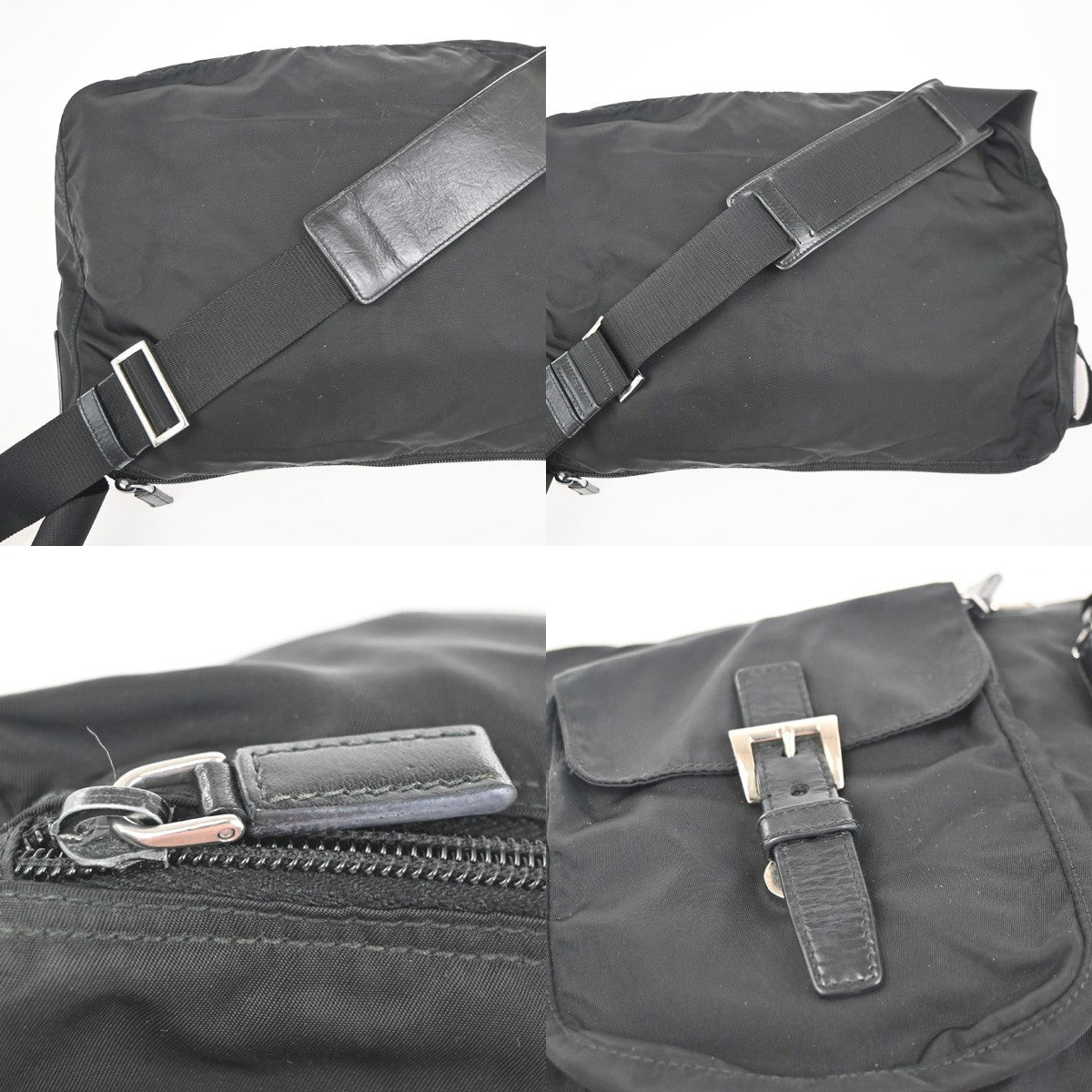 PRADA MILANO Tessuto Plate Messenger Bag Nylon Leather Black SHW Italy 02ZA370