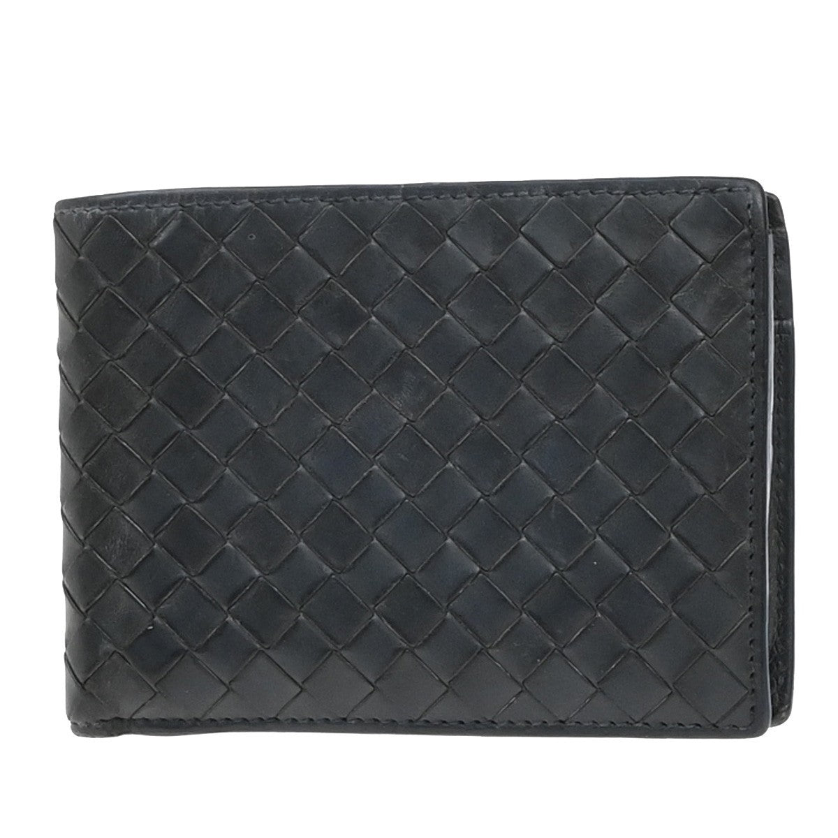 BOTTEGA VENETA Logo Intrecciato Bifold Compact Wallet Leather Navy Blue 07KP151