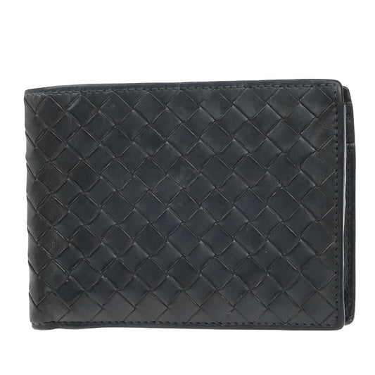 BOTTEGA VENETA Logo Intrecciato Bifold Compact Wallet Leather Navy Blue 07KP151