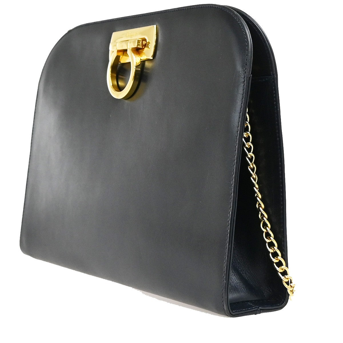 SALVATORE FERRAGAMO Gancini 2Way Chain Shoulder Bag Leather Blue GHW 60YH288