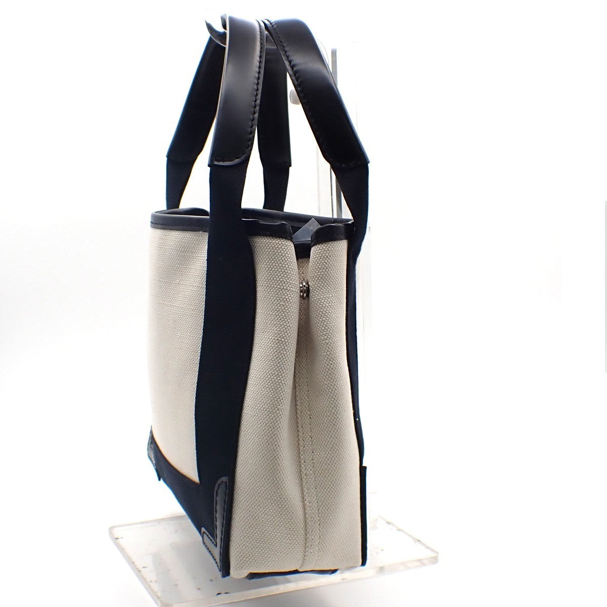 BALENCIAGA LOGO Navy Cabas XS Hand Bag Canvas Leather White Black 70KC967