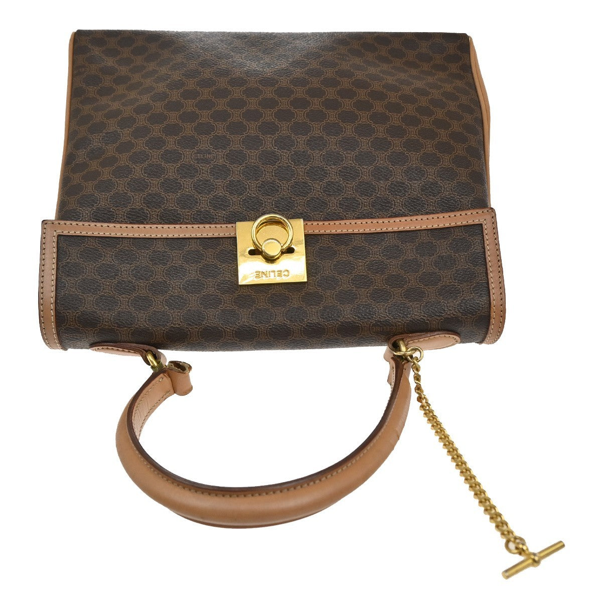 CELINE Logo Macadam Pattern Flap Hand Bag PVC Leather Brown GHW Italy 38MA206