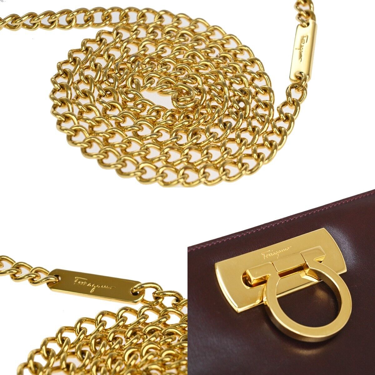 SALVATORE FERRAGAMO Chain Gancini 2Way Shoulder Clutch Bag Leather BX 39EA565