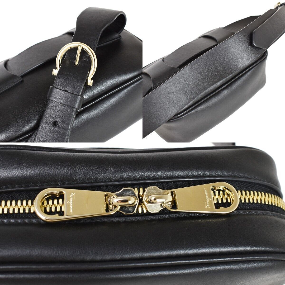 SALVATORE FERRAGAMO 2Way Chain Gancini Shoulder Bum Bag Leather Black 85RG050