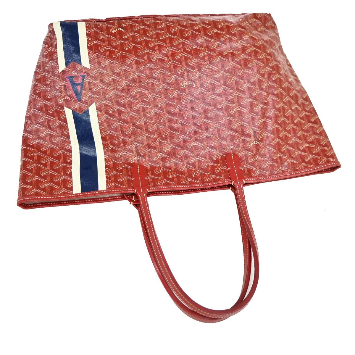 GOYARD Saint Louis PM stripe initial Tote Bag Pouch Red Canvas Leather 620RL919