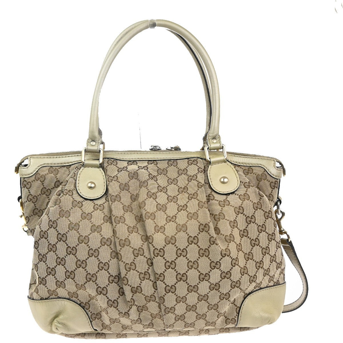GUCCI GG Pattern Sukey 2Way Shoulder Hand Bag Canvas Leather Brown Gold 85CA725