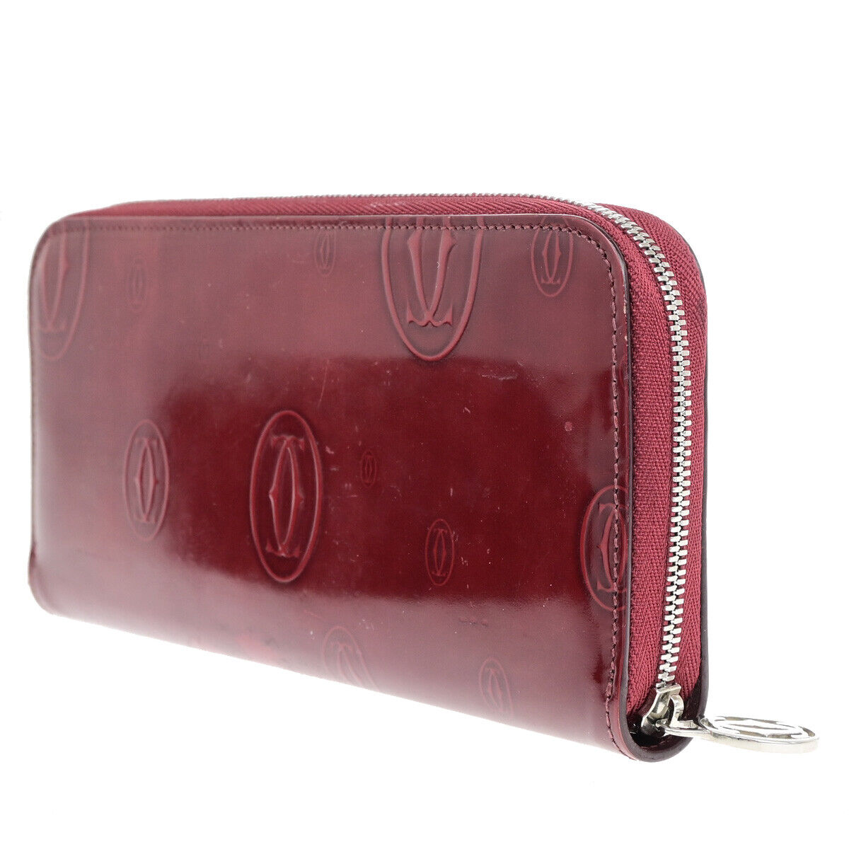 CARTIER Happy birthday Zipper Around Long Walley Patent Leather Bordeaux 08YF479