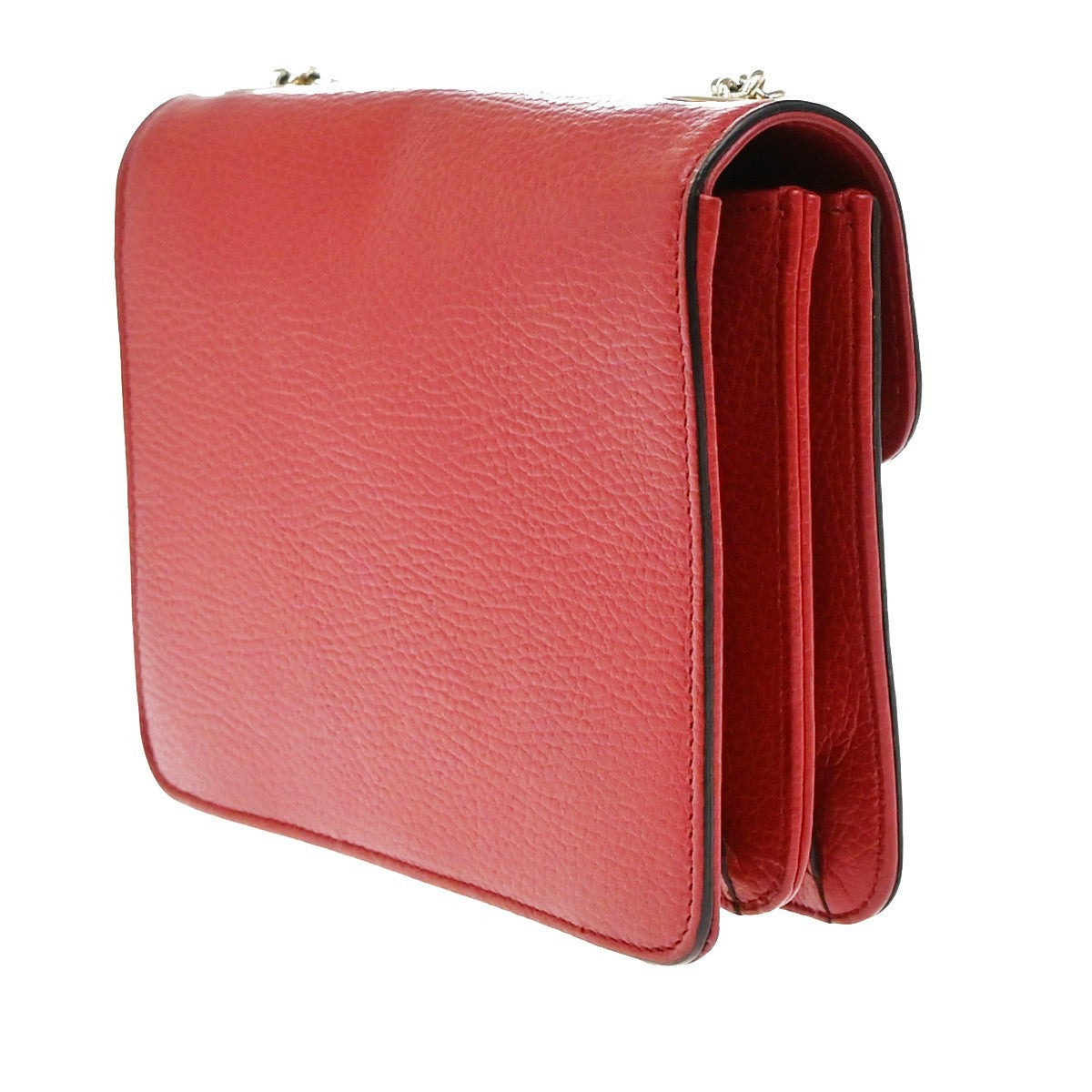 GUCCI Logo Interlocking G Chain Mini Shoulder Bag Leather Red GHW Italy 52KP126