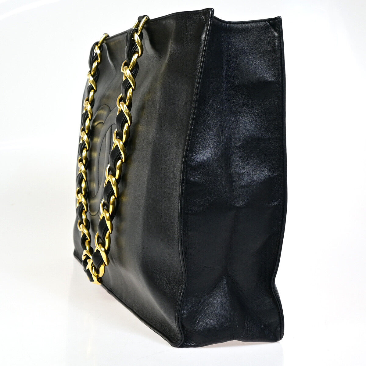 CHANEL CC Logo Chain Shoulder Tote Bag Leather BK GHW France Vintage 367RJ882