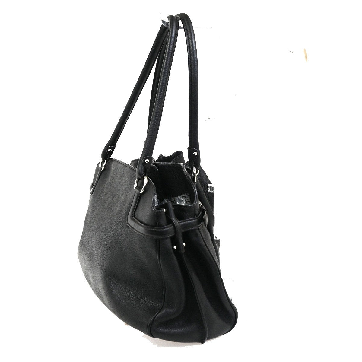 SALVATORE FERRAGAMO Logo Gancini Shoulder Bag Leather Blac SHW Italy 61YJ016