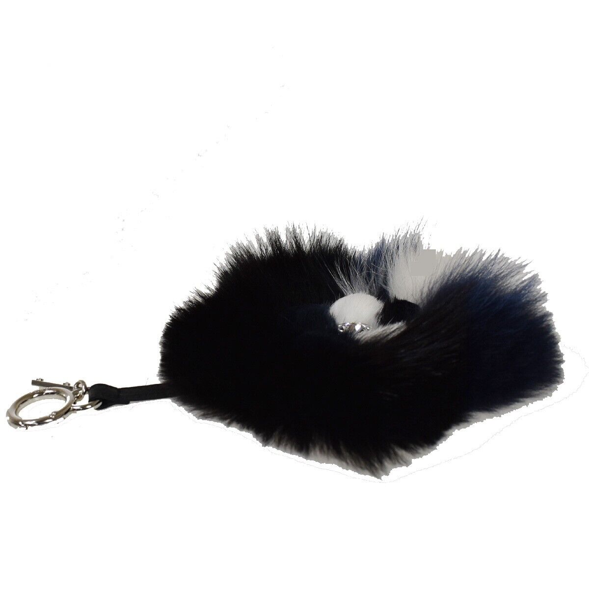 FENDI Logo Flower Motif Charm Key Chain Fur Leather Black Italy 66JH635