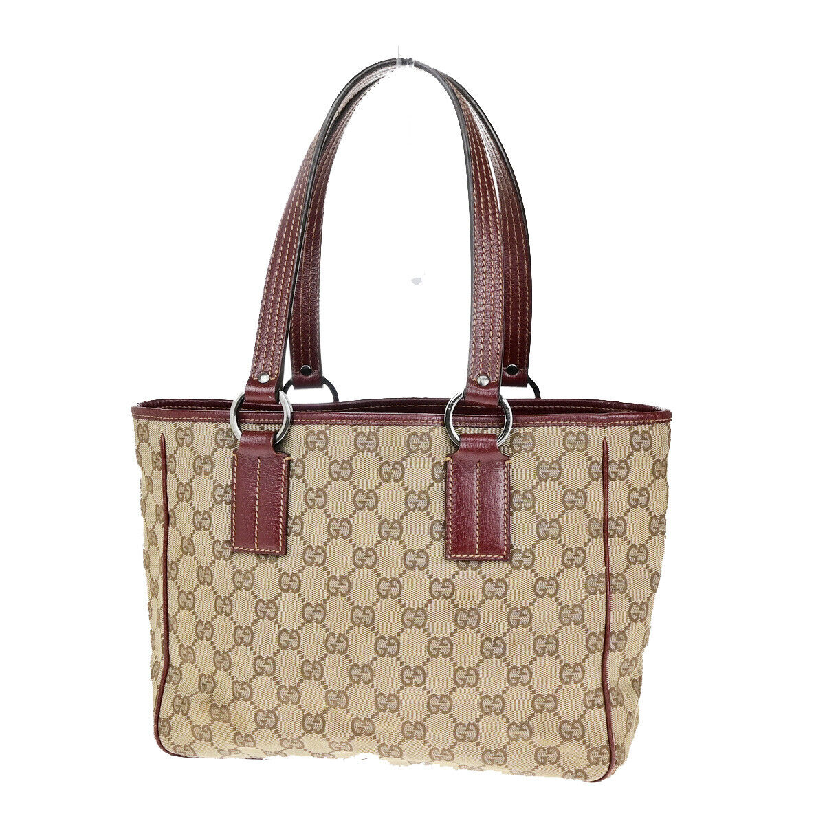 GUCCI Logo GG Pattern Shoulder Tote Bag Canvas Leather Brown Bordeaux  69YG246