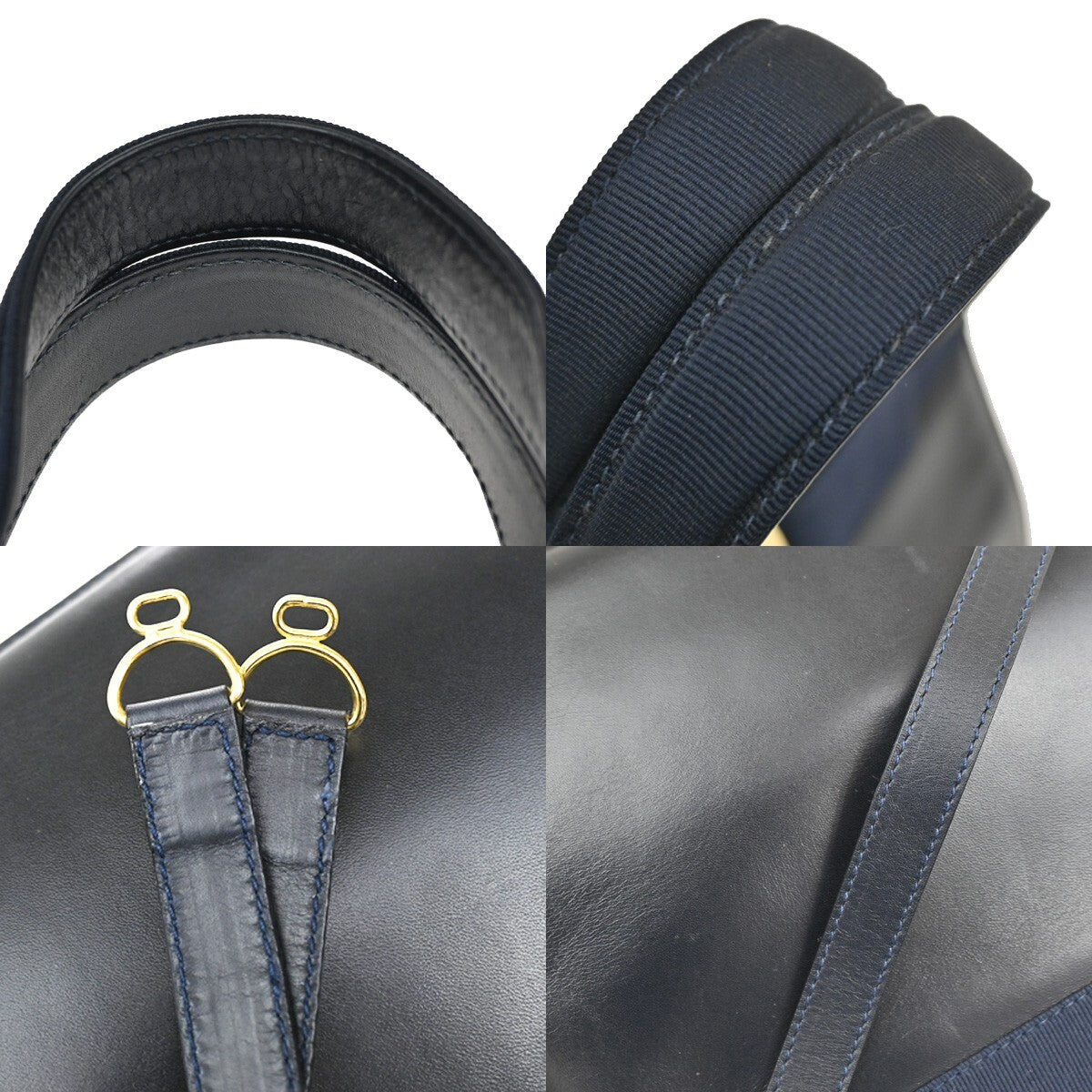 SALVATORE FERRAGAMO LOGO Vara 2Way Hand Bag Leather Canvas Navy Blue 65YH406