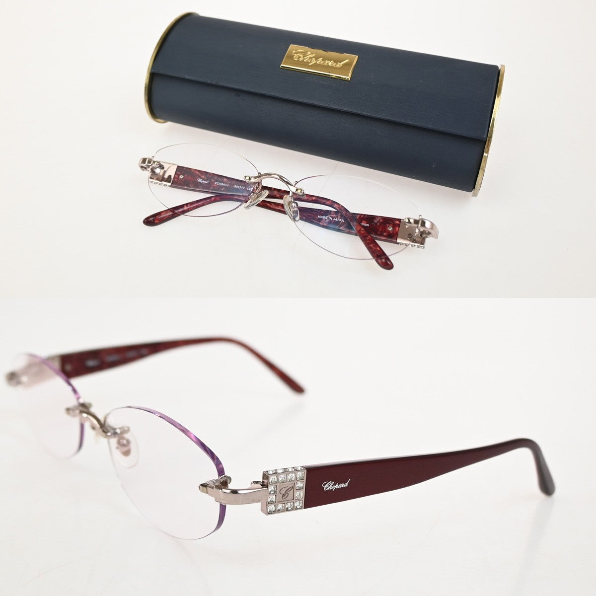 Chopard Glasses Eye Wear Plastic Metal Rhinestone Red Silver VCH841J 01CA894