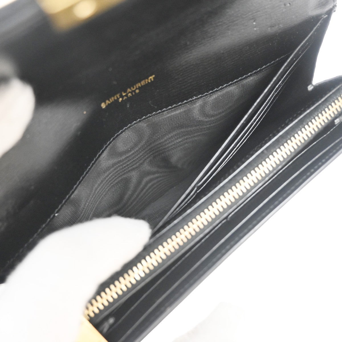 SAINT LAURENT YSL Logo Bifold Long Wallet Leather Black GHW Italy 68KP489