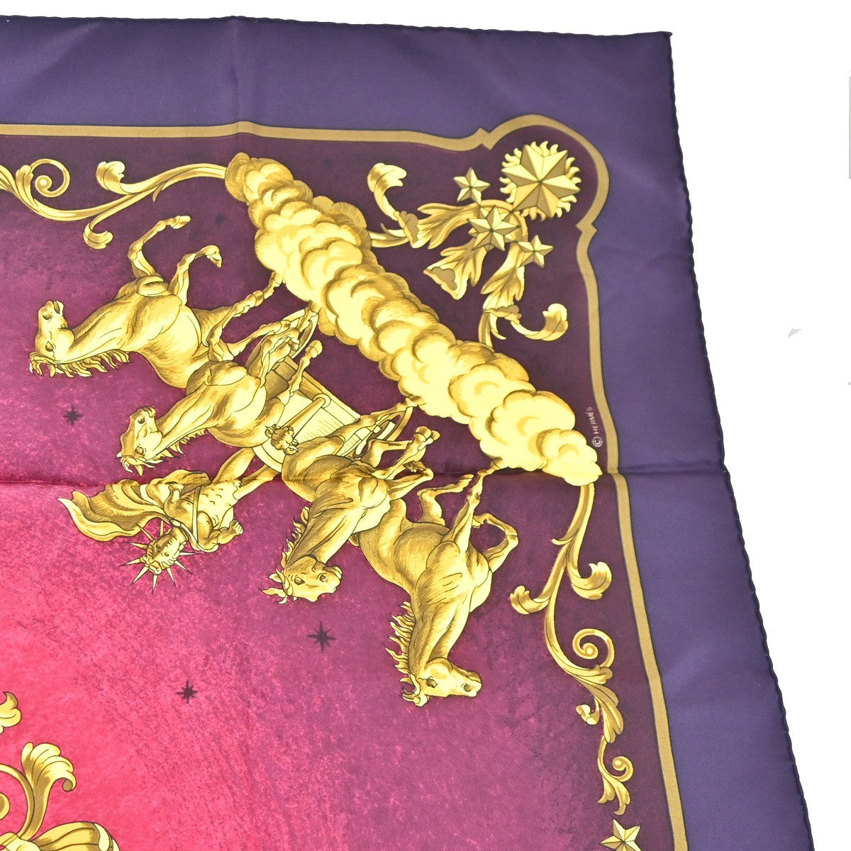HERMES XL Carre Scarf Cosmos Philippe Ledoux 100% Silk Pink Purple 62RL906