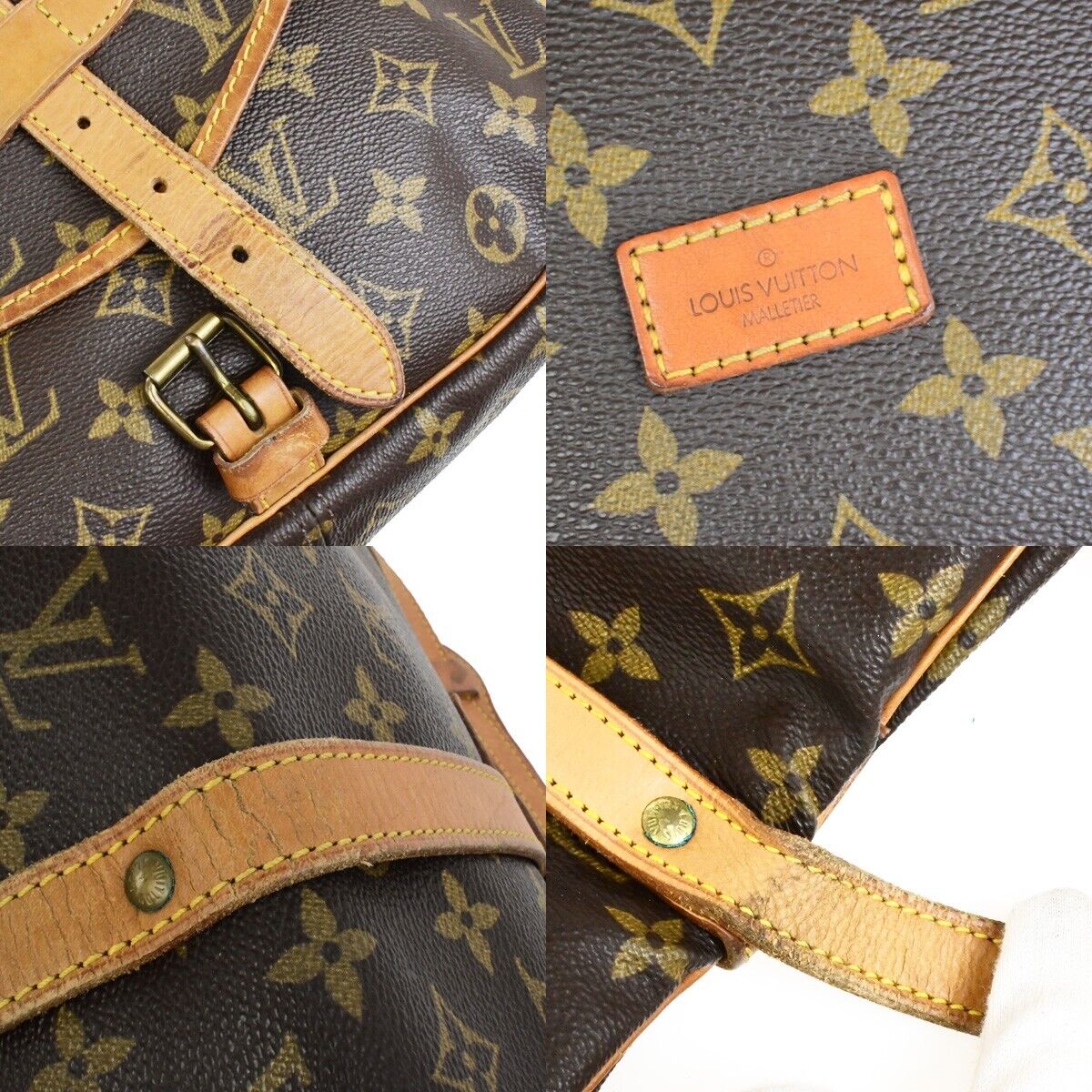 LOUIS VUITTON Logo Saumur 30 Shoulder Bag Monogram Leather Brown M42256 31EE059