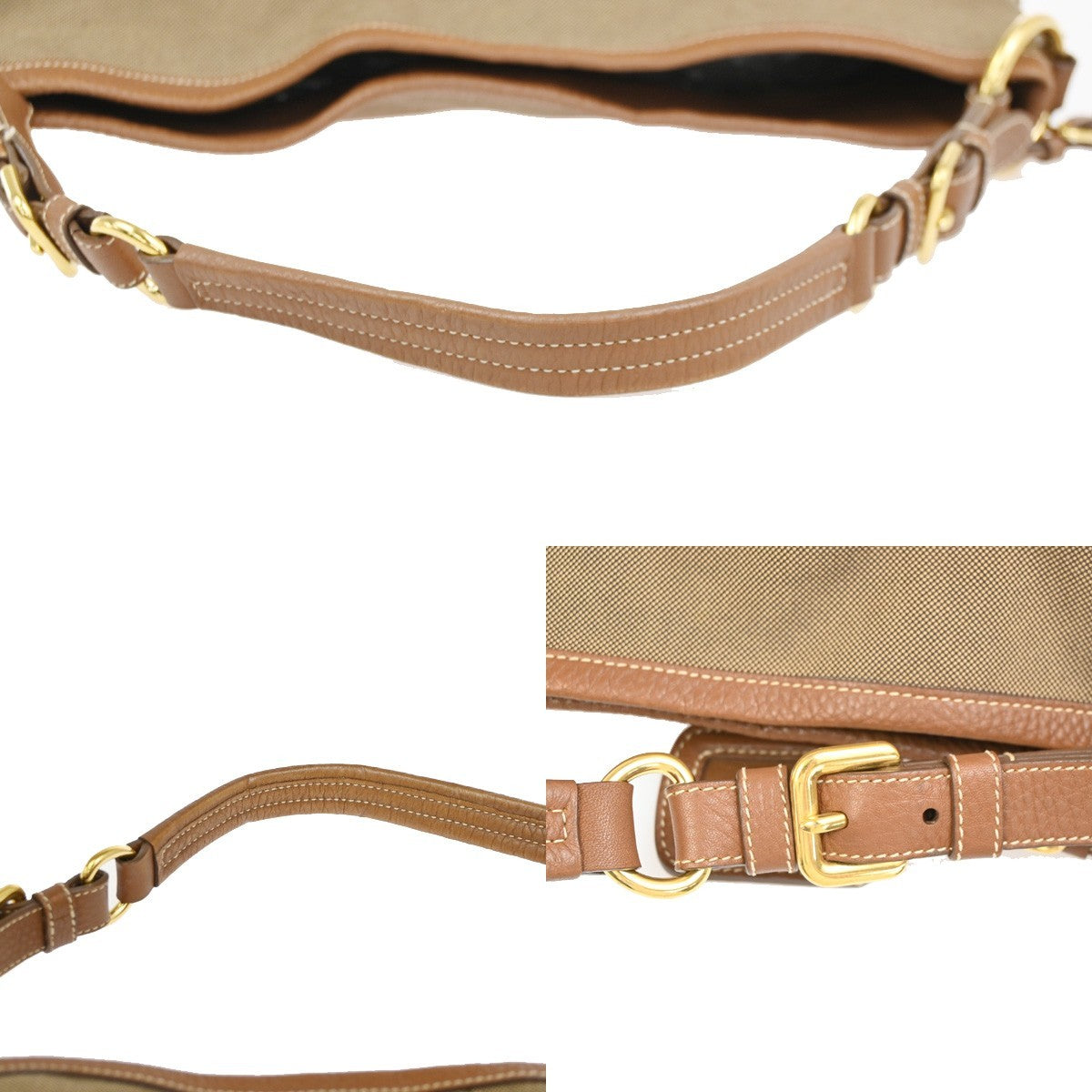 PRADA Logo Shoulder Hobo Bag Jacquard Canvas Leather Brown GHW Italy 85YH899