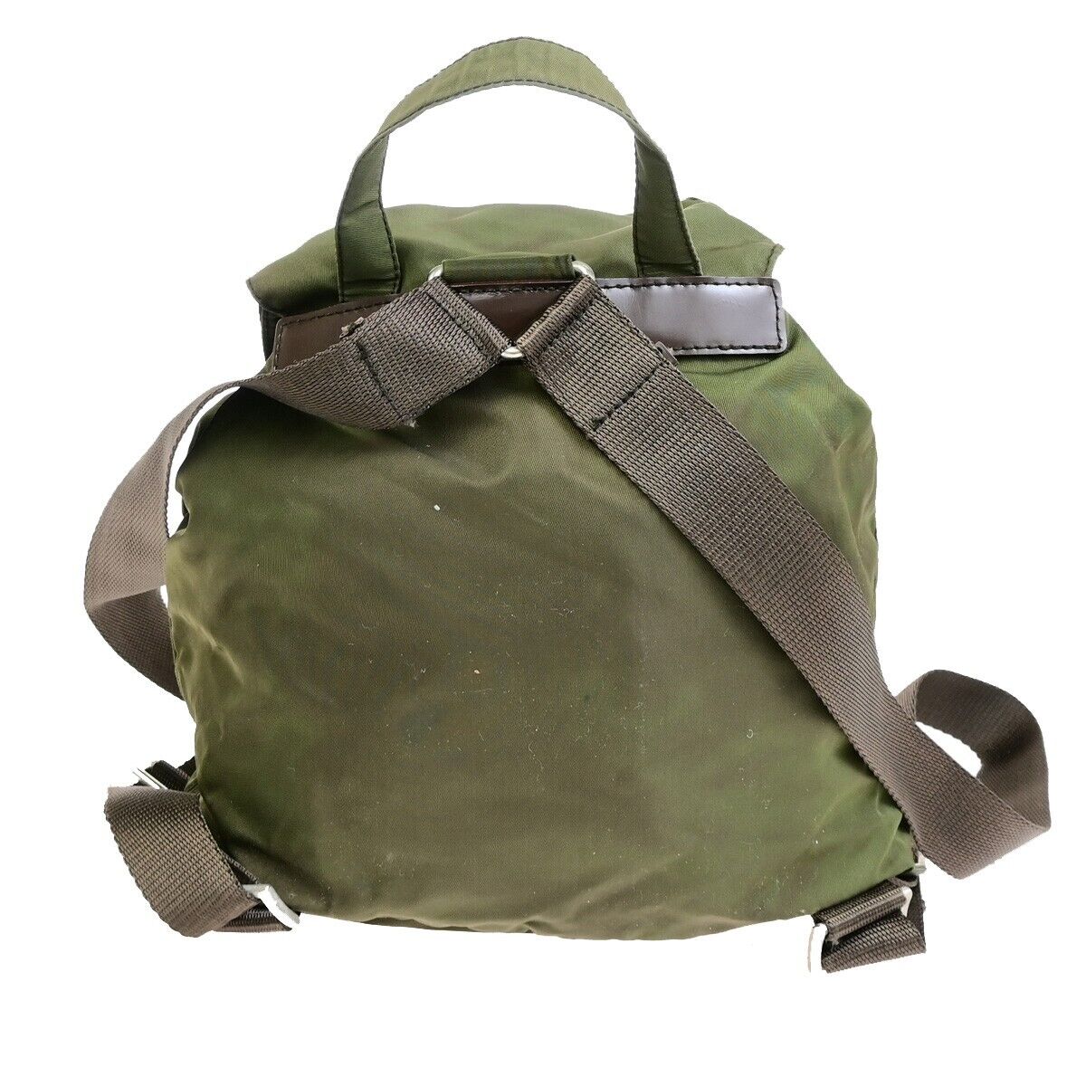 PRADA MILANO Logo Small Backpack Bag Nylon Leather Green Brown Italy 62FB353