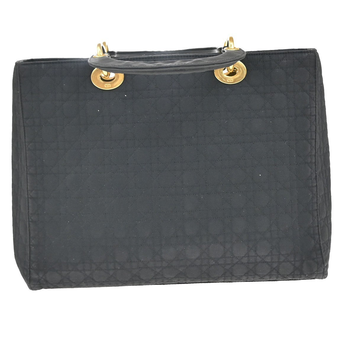 CHRISTIAN DIOR Logo Lady Cannage Hand Bag Nylon Leather Black GHW Italy 73EF937