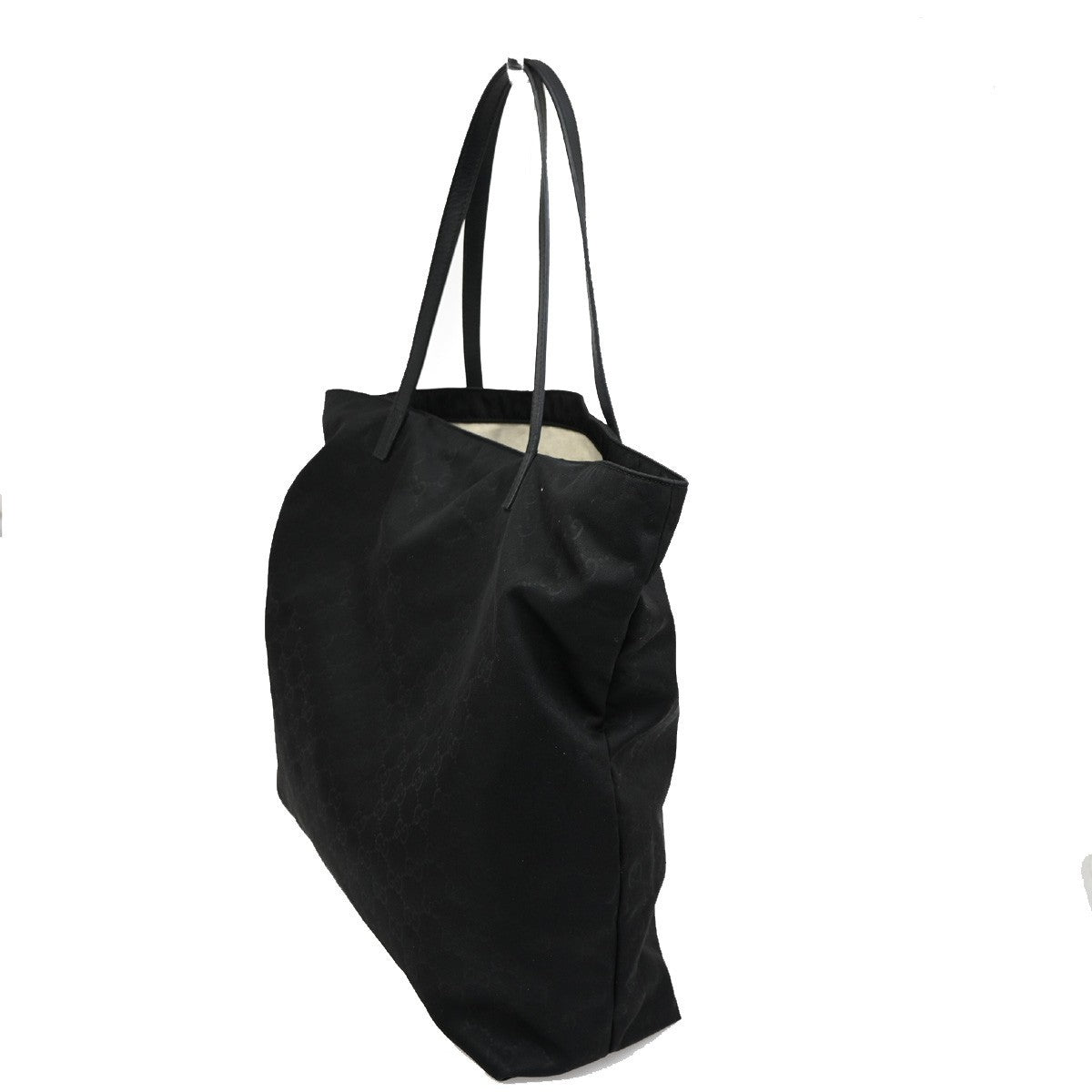 GUCCI GG Logo Pattern Shoulder Tote Bag Nylon Leather Black Italy GHW 61TA275
