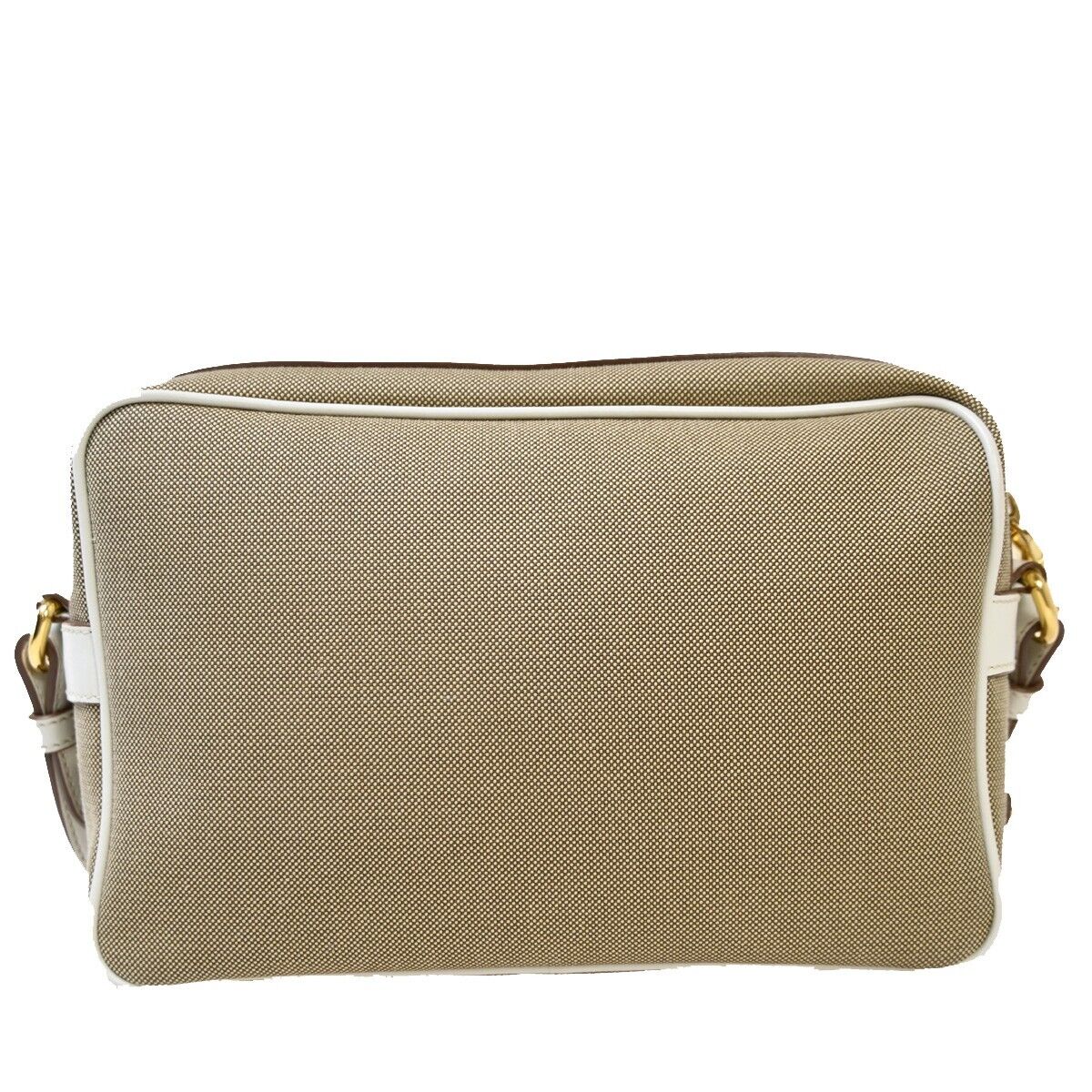 PRADA MILANO Logo Jacquard Shoulder Bag Canvas Leather Brown White Gold 50RJ741