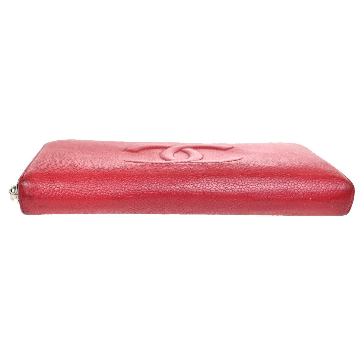 CHANEL CC Logo Zipper Around Wallet Grained Calfskin Leather Red SHW 35YH792