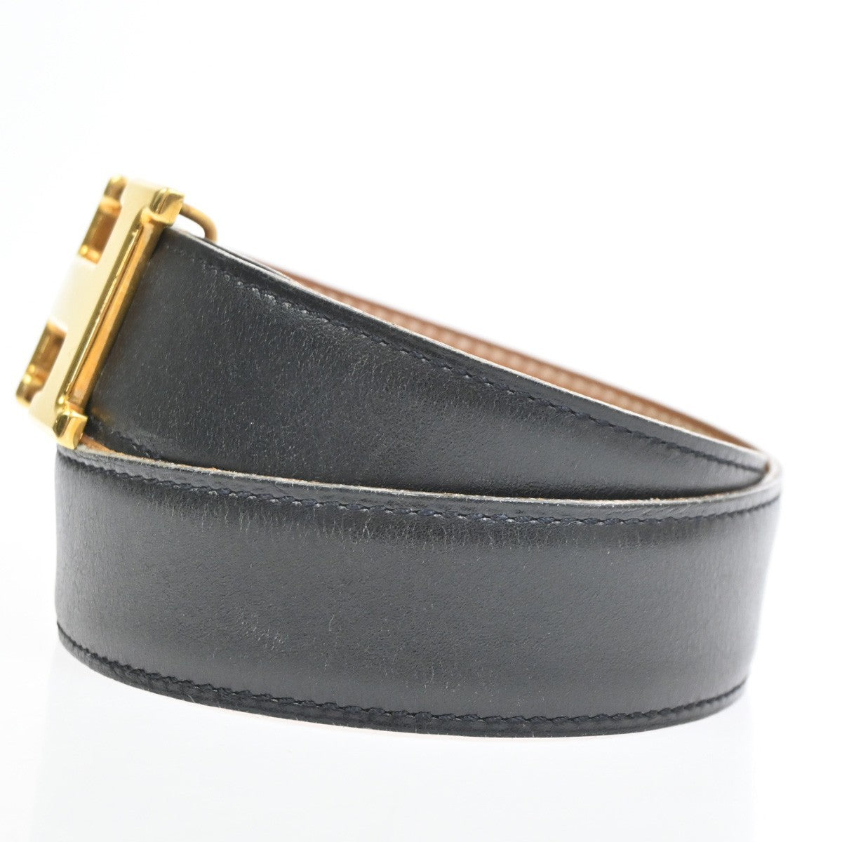 HERMES Logo Constant Reversible Buckle Belt Size 65 Leather Black BN GHW 34RL984