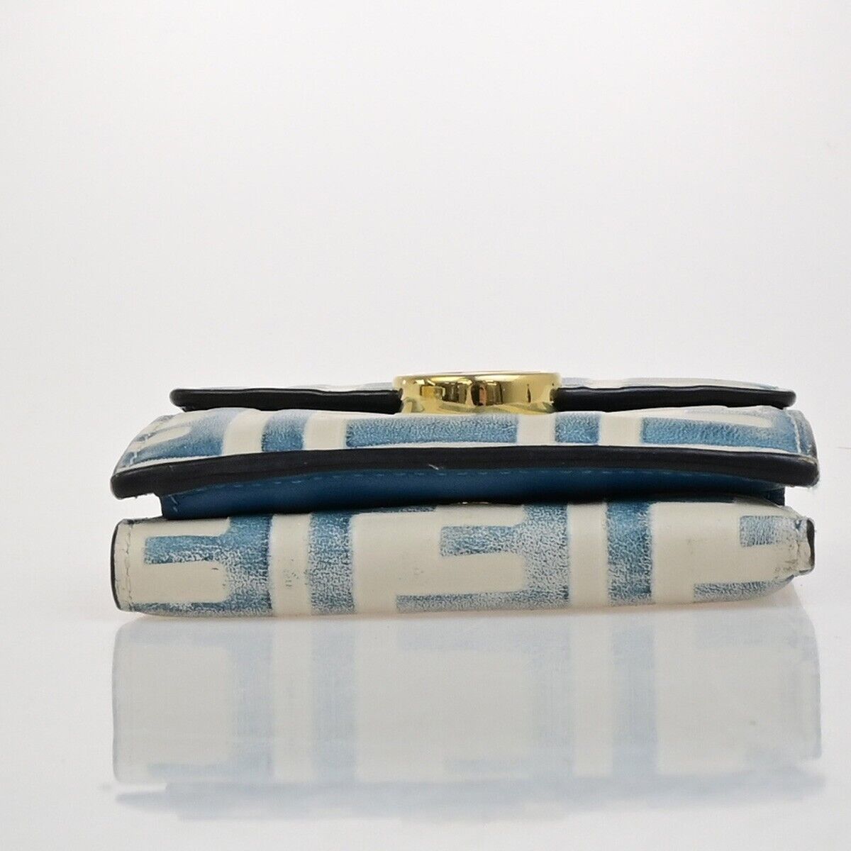 FENDI Zucca Pattern Mini Trifold Compact Wallet Leather Blue White Italy 61KA542