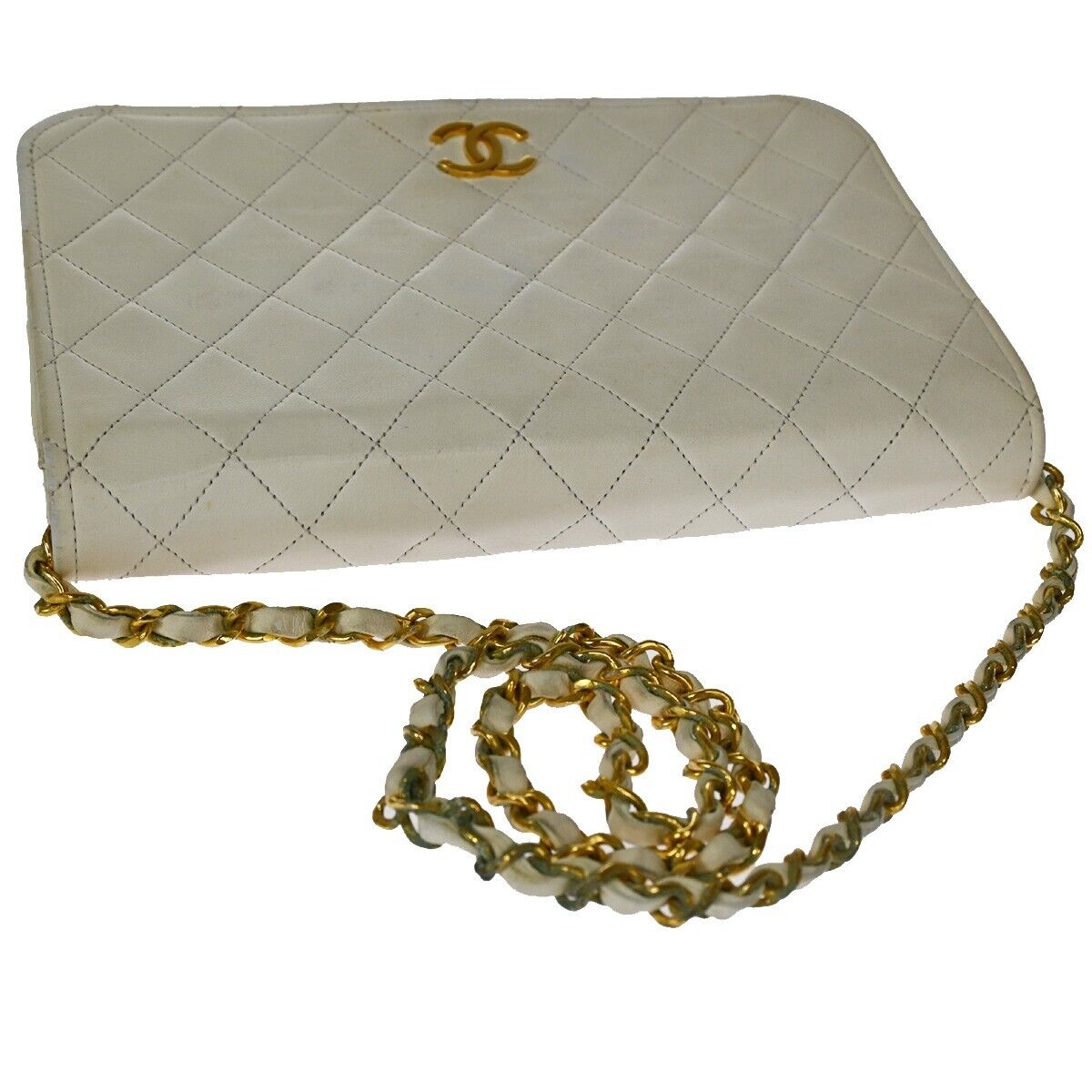 CHANEL CC Full Flap Matelasse 23 Chain Shoulder Bag Leather White GHW 25SH072