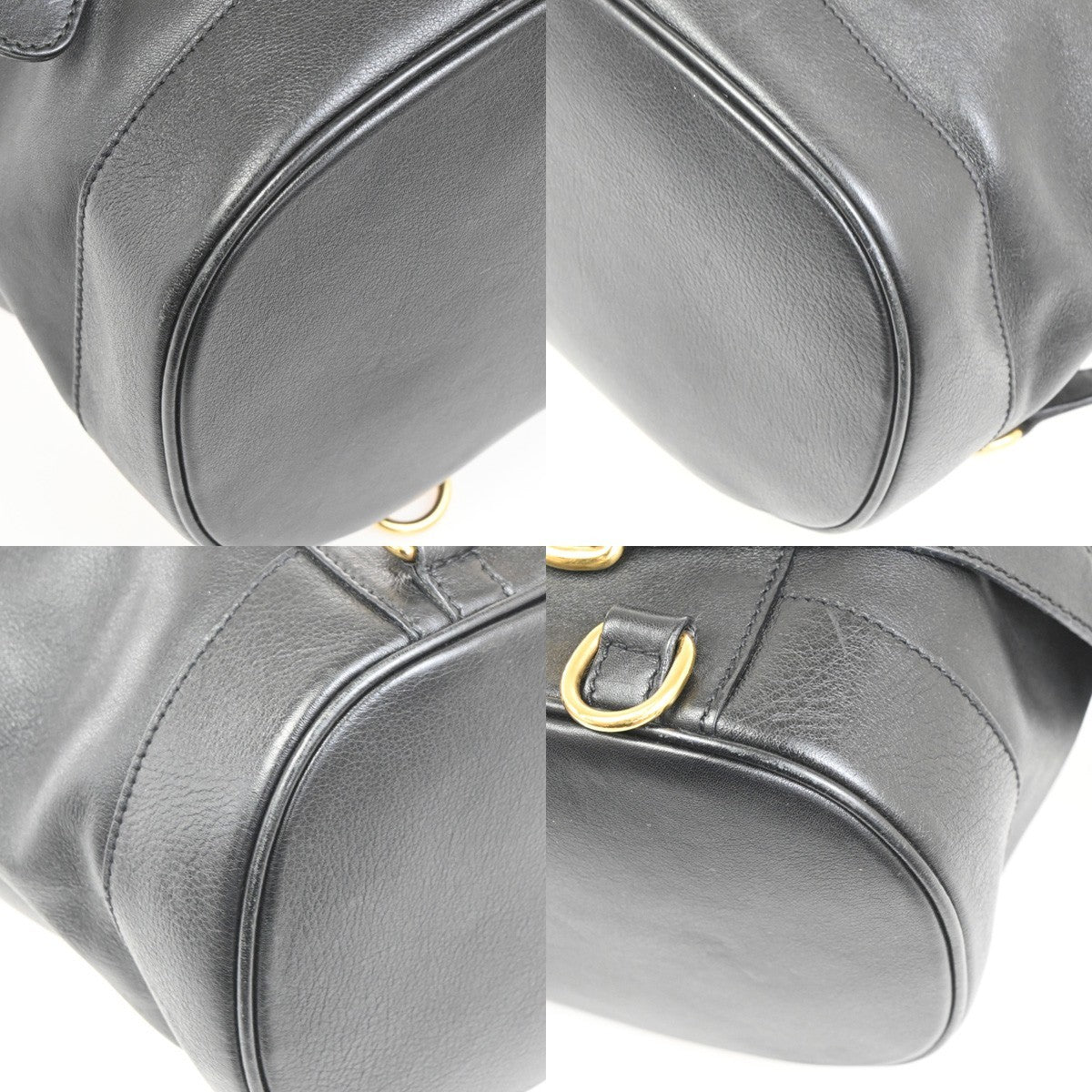GUCCI Bamboo  Drawstring One Shoulder Back Pack Bag Leather BK GHW 88TA580