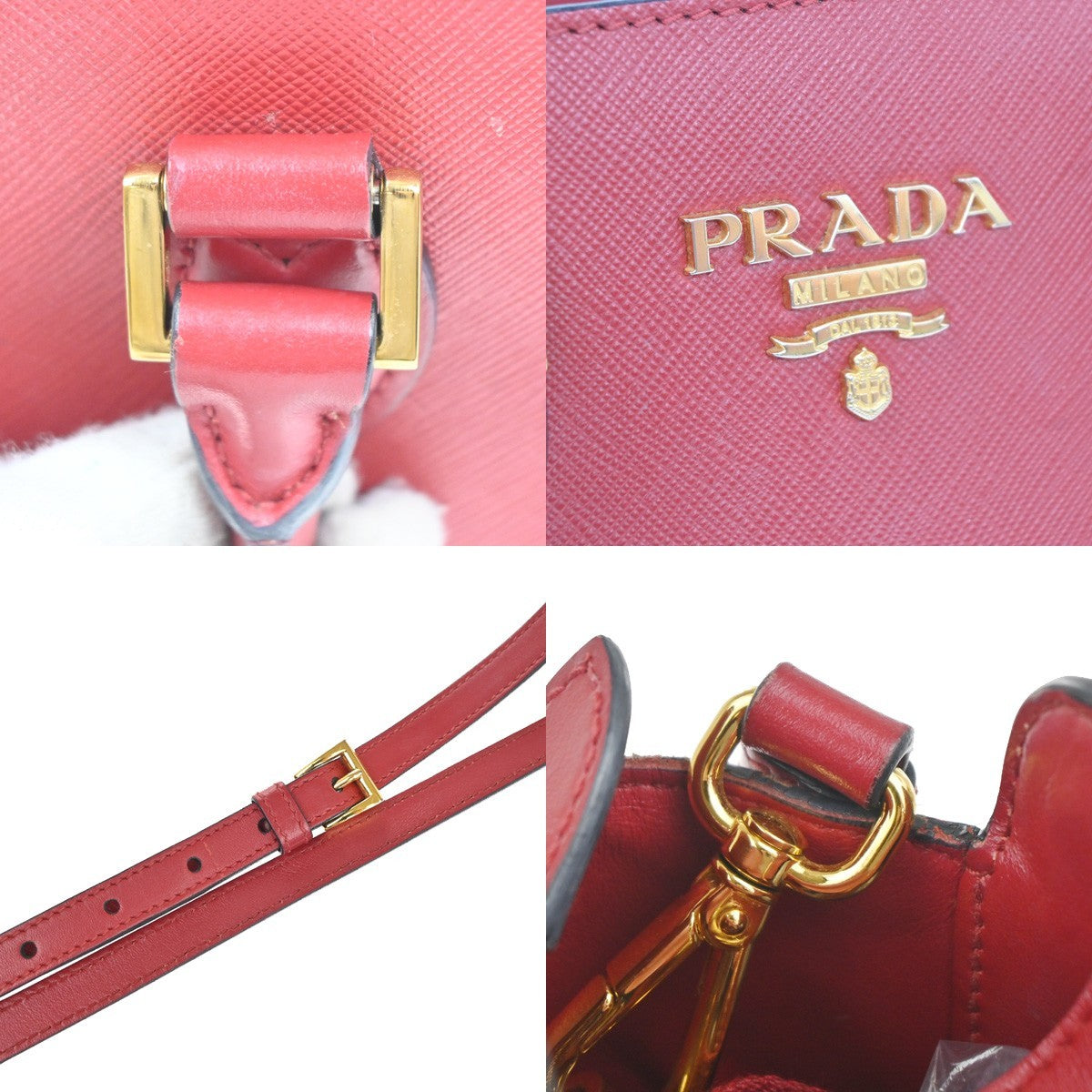 PRADA Galleria Logo 2way Shoulder Hand Bag Saffiano Leather Red GHW 11KC716