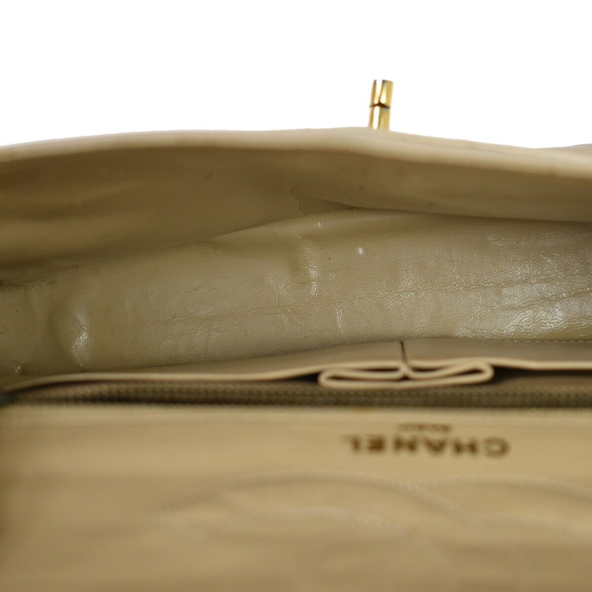 CHANEL CC Double Flap Paris Matelasse Chain Shoulder Bag Beige Vintage 648RH752