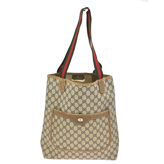 22.Live GUCCI GG Pattern Sherry Shoulder Tote Bag PVC Leather Beige 66CA751
